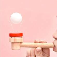 1 pieza Juego de bola flotante de madera con soplador, incluye 1 palito de bola de madera y 2 bolas de burbujas, obsequio de fiesta, aumenta la diversión del juego para reuniones - Multicolor - Ver 3