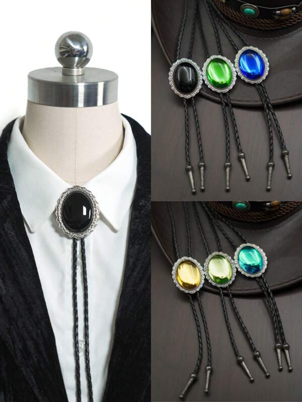 pooting bear YW Bolo Tie Western Cowboy Leather Vintage Tie Resin Gemstone NecklaceCostume AccessoriesMen's, Women's Pack Of 1