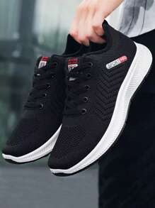 Zapatillas de tenis deportive de moda para hombre, malla transpirable casual material superior de alta calidad, transpirable, ligero, cómodo, seguro, duradero, material único y respetuoso con el medio ambiente, suela suave diseñada para adaptarse a sus pies, ligero y cómodo, libremente flexible, altamente elástico, suave, adecuado para fiesta, deportes, ocio, caminar, viajar, ejercicio jogger y otras ocasiones. - Negro - Ver 2
