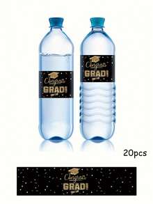 20 piezas Etiqueta de botella de agua para Graduación, etiqueta de embalaje de botella de agua negra y dorada para Graduación, etiquetas de botella de agua de regalo para fiesta de graduación de la escuela secundaria y universidad. Celebración de la ceremonia de graduación Senior. - Negro - Ver 2