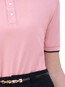 Áo sơ mi polo ngắn tay nữ, mát mẻ, nhanh khô, thoáng khí và thoải mái, thích hợp để mặc ngoài trời và thường ngày vào mùa hè - Hồng - Xem 5
