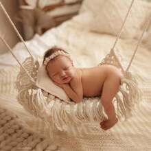 European And American Style Newborn Baby Photography Props, Handmade Knitted White Hammock, Assisted Bed For Photo Shoots, Ideal For 100th Day Celebration Baby Shower Family Decorations Gifts Baby Shower Easter Gift Things For Girls/Boys - White - View 1