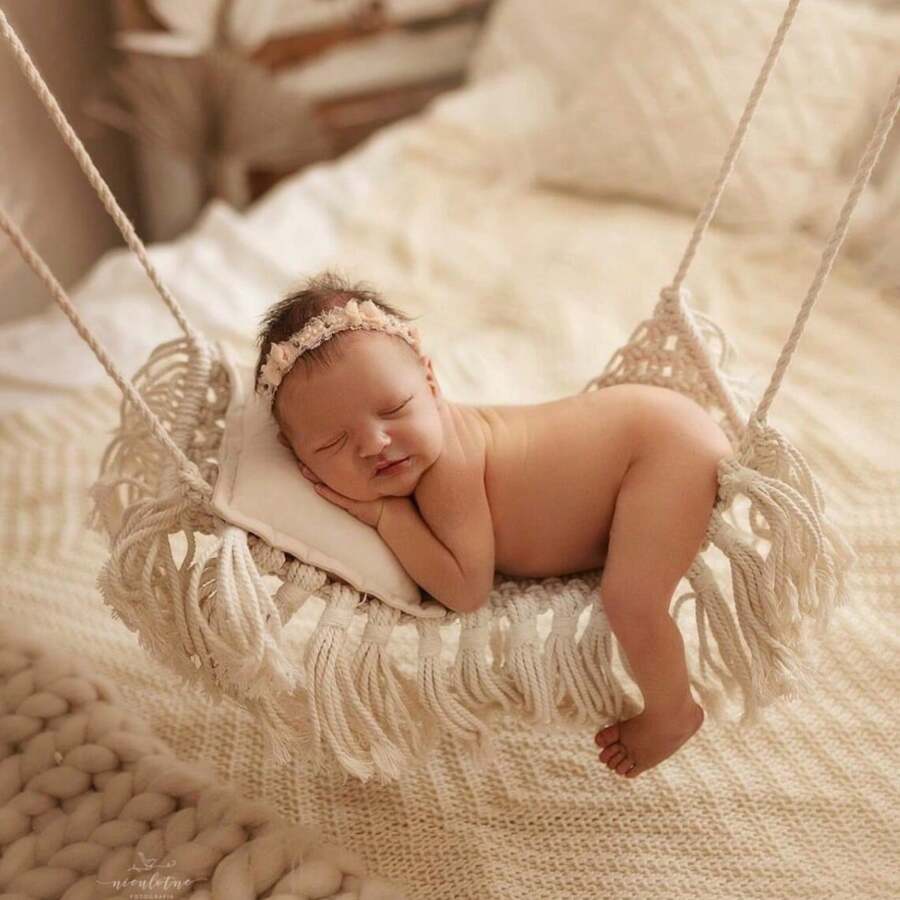 European And American Style Newborn Baby Photography Props, Handmade Knitted White Hammock, Assisted Bed For Photo Shoots, Ideal For 100th Day Celebration Baby Shower Family Decorations Gifts Baby Shower Easter Gift Things For Girls/Boys - White - View 1