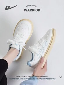 WARRIOR 1雙女款運動休閒鞋，戶外低幫PU平底鞋，前綁帶設計，柔軟鞋底增加舒適度 - 藍白色 - 查看 4