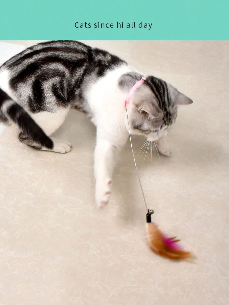 1pc Interactive Feather Cat Collar Toy With Bell, Funny Dangler For Cat Entertainment - Multicolor - View 1