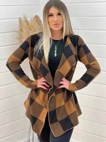 Checkered Kimono-Style Jacket For June Festival - Óxido marrón - Ver 2