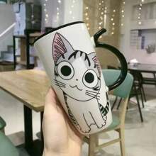 1 Máy Tính Thiết Kế Hình Mèo Dễ Thương Dung Tích Lớn Cốc Nước Gốm Sáng Tạo Cặp Đôi Cốc Ăn Sáng Cho Gia Đình Và Văn Phòng - trắng - Xem 3