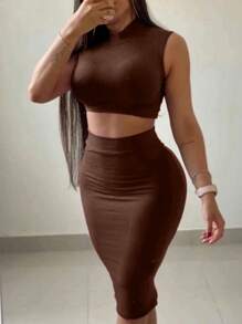 Women Two-Piece Outfits - 鏽棕色 - 查看 2