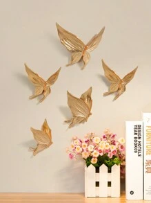 5 件蝴蝶舞墙饰，创意壁挂 DIY 装饰，3D 蝴蝶墙饰，适合秋季、卧室、家居装饰、房间装饰、墙面装饰 - 金色 - 查看 1