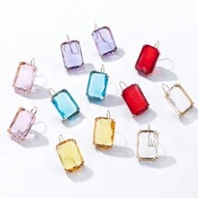 1pair Fashionable Simple Square Shaped Earrings With Colored Rhinestone Detail - Earrings - View 3