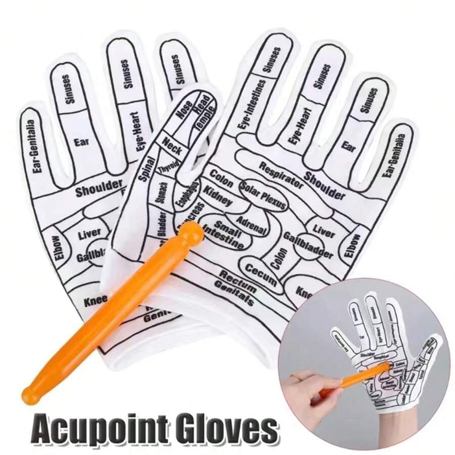 1 Pair Acupressure Massage Gloves With Meridian Point Chart For Body