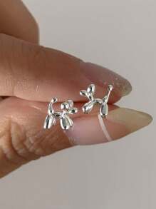 1pair New 925 Sterling Silver Balloon Dog Stud Earrings For Women's Pierced Ears
