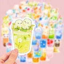 50入組珍珠奶茶貼紙，DIY您的筆記本、手機、平板電腦、頭盔、吉他、行李裝飾 - 彩色 - 查看 6