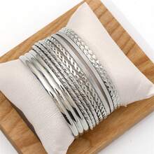 Conjunto de 12 piezas de pulsera popular de estilo retro europeo y americano, conjunto de pulsera minimalista y de varias capas de estilo bohemio de joyería - Juego de pulseras de metal de 14 piezas. - Ver 8