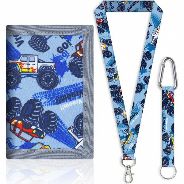 1set Cool Cartoon Tri-Fold Kids Wallet With Lanyard, Suitable For Boys And Girls, Great Gift For Daily Use