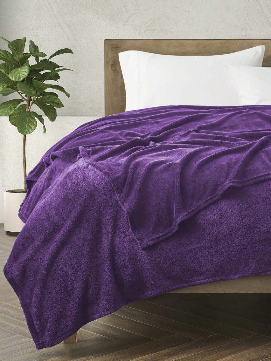 Soft Throw Blanket 17 Solid Colors King Queen Full Twin And Throw Size - 紫色 - 查看 1