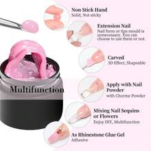 MEET ACROSS 6pcs/Set Non-Stick Solid Nail Extension Gel Kit - Transparent, Pink, White Glitter Extension Hard Gel, Gel Extension Nail Kit, 3D Carved Flower Nail Shaping Gel, Rhinestone Gel, Easy-To-Use Acrylic Nail Extension Set, Home & Salon Manicure Kit For Women Nails - 彩色 - 查看 6