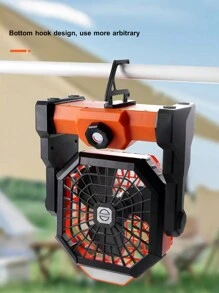 高功率可充電式露營風扇，帶LED燈，適用於桌面和戶外使用 - 黑色 - 查看 10