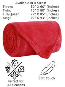 Soft Throw Blanket 17 Solid Colors King Queen Full Twin And Throw Size - 紅色 - 查看 3