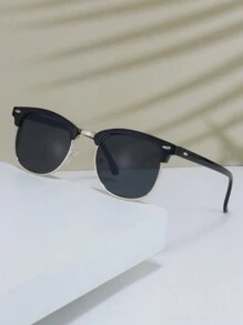 1pc Square Half-Frame Black Fashion Glasses, Vintage Stud Design, For Everyday Outdoor Use Beach Accessories Glasses Shades For Summer Beach Vacation,Outdoor,Travel