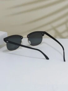 1pc Square Half-Frame Black Fashion Glasses, Vintage Stud Design, For Everyday Outdoor Use Beach Accessories Glasses Shades For Summer Beach Vacation,Outdoor,Travel