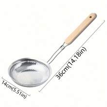 1pc Metal Colander Mesh Strainer, Stainless Steel Skimmer Spoon, Fine Mesh Food Strainer, Kitchen Colander With Wooden Handle, For Kitchen Cooking Food Preparation, Grease Filter, Pasta Noodle Net Basket With Wooden Handle, Suitable For Restaurant - Silver - View 2