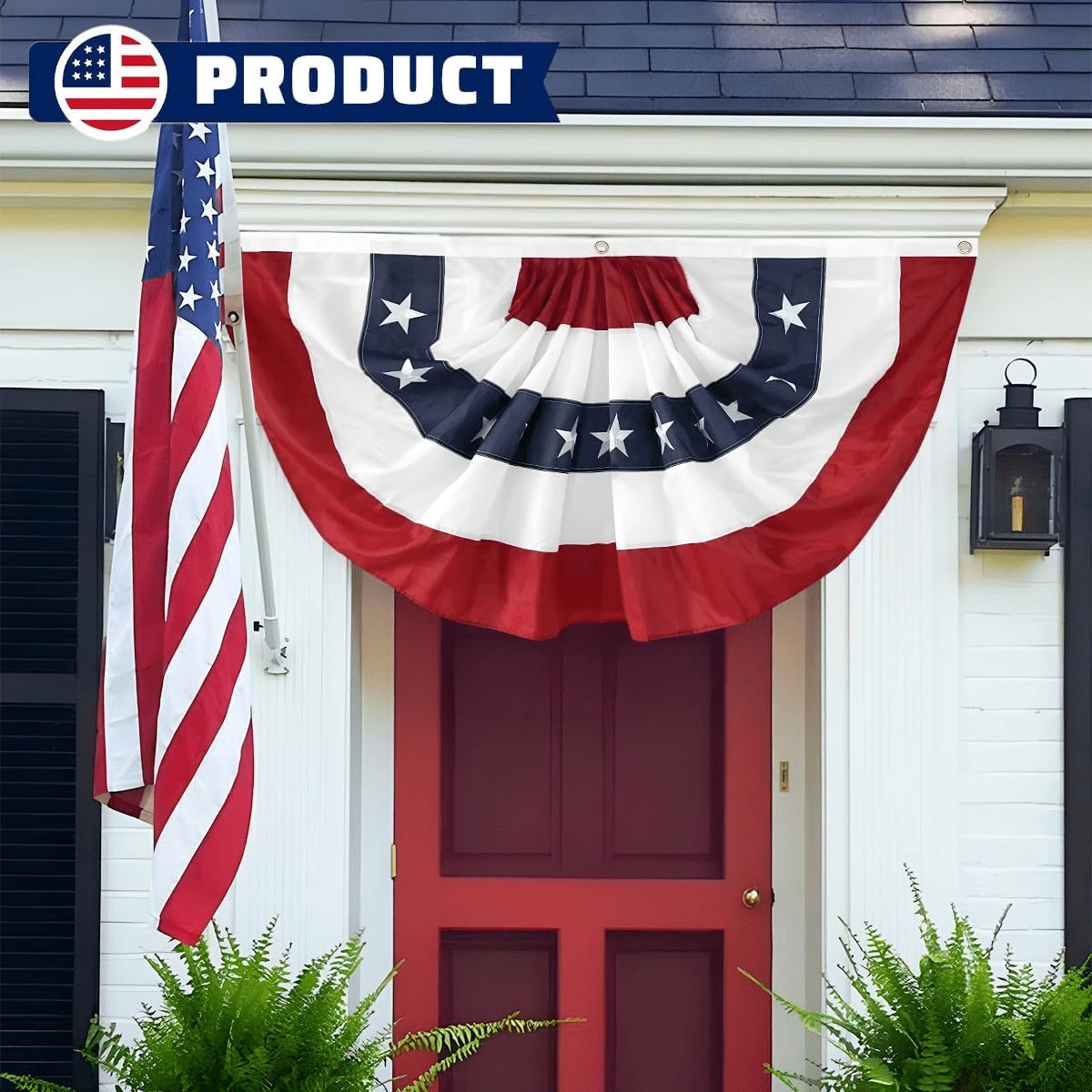 Bandiera Americana Pieghettata A Ventaglio - 0,9x1,8m - Set Da 4 - Resistente Per Esterno - Patriottica USA - 3