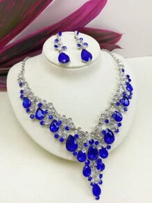 2pcs Women's Necklace And Earrings Set, European And American Style Elegant Bridal Jewelry Set With Imitation Gemstones And Rhinestones For Wedding Dress, Evening Dress And Personal Photo Shoot Accessories, Gorgeous And Exquisite Craftsmanship