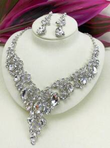 2pcs Women's Necklace And Earrings Set, European And American Style Elegant Bridal Jewelry Set With Imitation Gemstones And Rhinestones For Wedding Dress, Evening Dress And Personal Photo Shoot Accessories, Gorgeous And Exquisite Craftsmanship