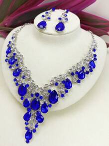 2pcs Women's Necklace And Earrings Set, European And American Style Elegant Bridal Jewelry Set With Imitation Gemstones And Rhinestones For Wedding Dress, Evening Dress And Personal Photo Shoot Accessories, Gorgeous And Exquisite Craftsmanship