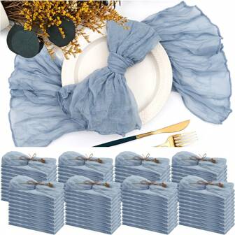 6/12/24pcs Pleated Gauze Napkins, 19.7 X 19.7 Inches Decorative Napkins, Suitable For Wedding, Celebration, Baby Shower And Restaurant Decor (Ash Blue)