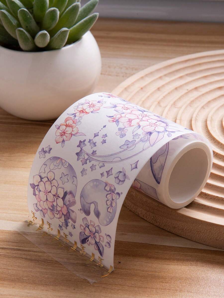 1 Bộ Băng Washi, Nhãn Dán Trang Trí Hoa Đẹp & Thời Trang Dùng Cho Nhật Ký & Album Ảnh - Màu tím hoa cà - Xem 1