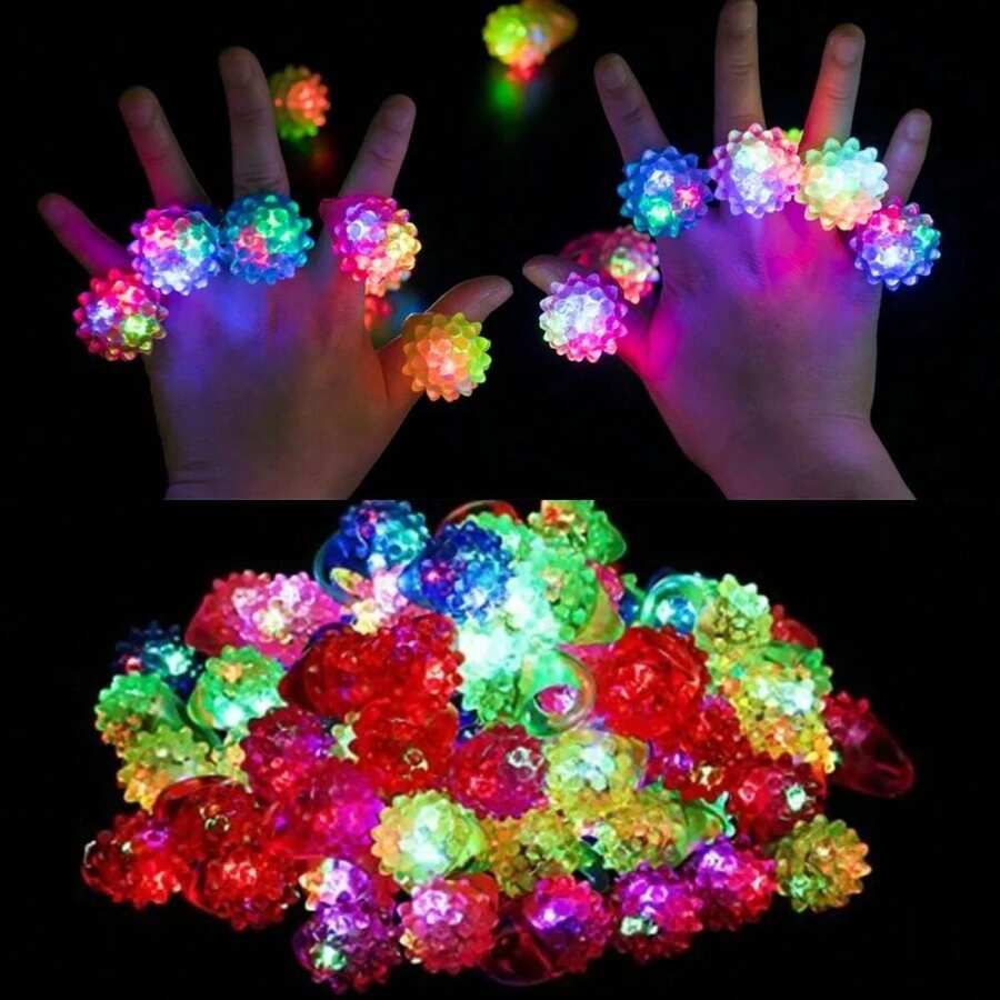 5 piezas Anillos luminosos LED juguetes para fiestas con luces intermitentes que brillan en la oscuridad, suministros para fiestas de bodas de color aleatorio - Multicolor - Ver 1