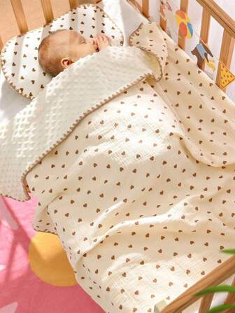 1pc Soft & Cozy Heart Pattern Baby Coral Fleece Blanket, Suitable For All Seasons, Nursery/Toddler, Warm & Windproof For Office, Car Use