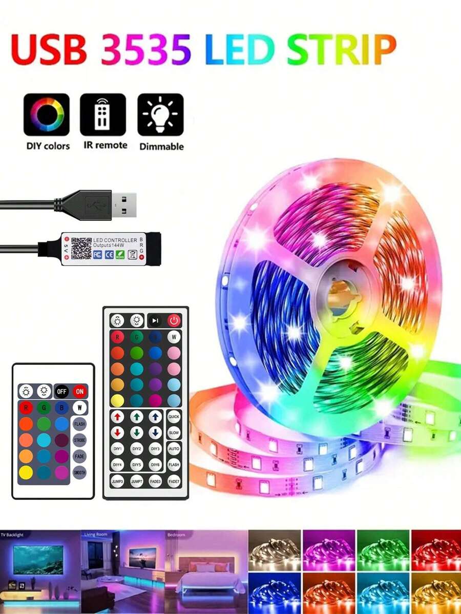 1入組5050 LED燈帶3.2FT/6.5FT/9.8FT/16.4FT USB供電LED燈帶套裝-智能手機應用程式遠程控制-可變換顏色，完美適用於電視，電腦背光以及派對氛圍營造生日禮物