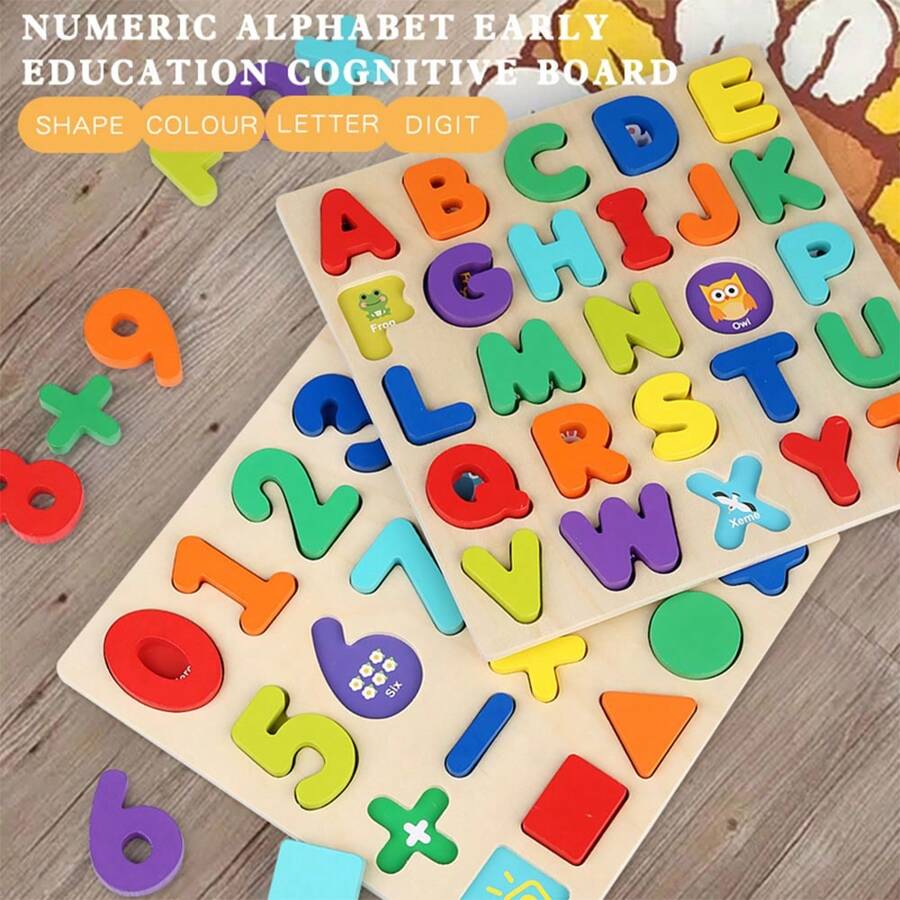Wooden Hand Grip Board, English Letter Puzzle Board, Children's Letter Shape Puzzle, Toddler Puzzle Wooden Hand Grip Board Number Shape Puzzle Suitable For Boys And Girls, ABC Letter Puzzle And Number Puzzle Sorting Board