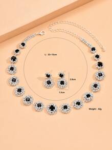 Bộ trang sức màu đen với toàn bộ đá zircon, bao gồm vòng cổ và hoa tai - màu đen - Xem 8