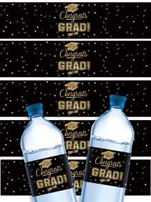 20 piezas Etiqueta de botella de agua para Graduación, etiqueta de embalaje de botella de agua negra y dorada para Graduación, etiquetas de botella de agua de regalo para fiesta de graduación de la escuela secundaria y universidad. Celebración de la ceremonia de graduación Senior. - Negro - Ver 5