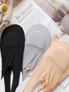 4 pares de calentadores de piernas invisibles antideslizantes para tacones altos, hechos de seda de hielo súper delgada para zapatos de tacón bajo y tacón alto, con almohadilla antideslizante y correas de silicona, funda de calcetines y medias para mujeres - Gris - Ver 2