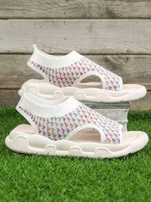 Sandale casual plate, cu vârf deschis, respirabil, comerț exterior, la modă, stil european și american, mărime mare, pantofi de plajă, stil sport, femei, stil nou pentru vară, mărime plus, sandale romane scobite pentru fete.