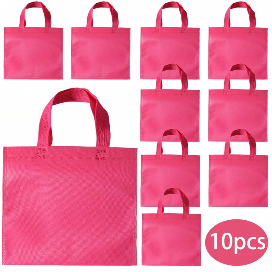10 chiếc túi vải không dệt màu hồng 8x8 inch có quai xách, túi quà tặng có thể tái sử dụng cho tiệc sinh nhật, ngày lễ tình nhân trở lại trường - Màu Hồng Tươi - Xem 1
