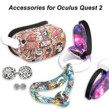 適用於Oculus Quest 2 VR配件，Meta Quest 2配件套裝，包括矽膠面罩、控制器握把、VR外殼罩、鏡頭罩和防滑搖桿罩 - 彩色 - 查看 1