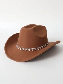 1 peça Chapéu de Cowboy Ocidental Feminino, Cor Sólida com Decoração de Strass, Unissex para Viagens, Lazer, Festas e Jazz, Adequado para Uso Diário