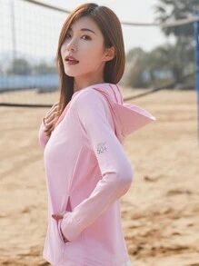 Summer Workout Women's Breathable Mesh Outdoor Sun Protection Clothing Pink Jacket - Pink - View 3