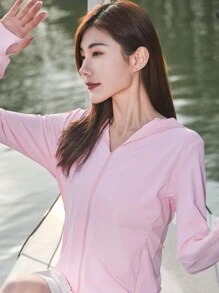 Summer Workout Women's Breathable Mesh Outdoor Sun Protection Clothing Pink Jacket - Pink - View 4