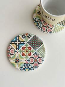 1pc Round Personalized Bohemian Style Colorful Ceramic Coaster With 3D Gold-Plated Effect, Can Be Used As Mug Heat Insulator Or Candle Holder, Suitable For Daily Use At Home And As Exquisite Holiday Gift