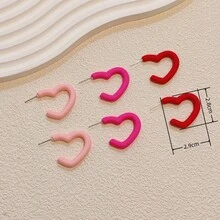 Set de 3 pares de aretes para mujeres Y2K de moda de verano en forma de C con diseño pintado y con colores llamativos y dulces, adecuado para citas - 3 pares de pendientes love en forma de C - Ver 2