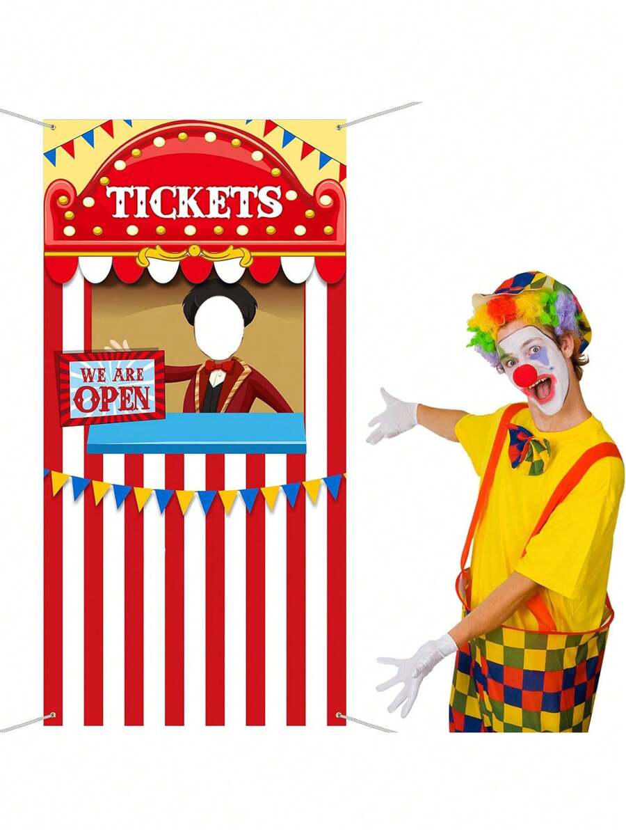Carnival Circus Themed Party Backdrops, Photo Door Banner Ticket Kiosk Polyester Backdrops Props