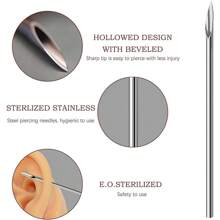 100pcs/Box Disposable Sterile Body Piercing Needle 10G 12G 13G 14G 15G 16G 18G 20G Steel Sterile Disposable Ear Nose Navel Nipple Lip Piercing Tool - Silver - View 5