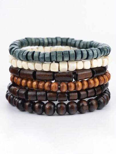 6pcs/Set Minimalist Beaded Bracelets For Men For Daily Decoration, Gift For Family And Friends, Holiday Birthday Gift For Boyfriends